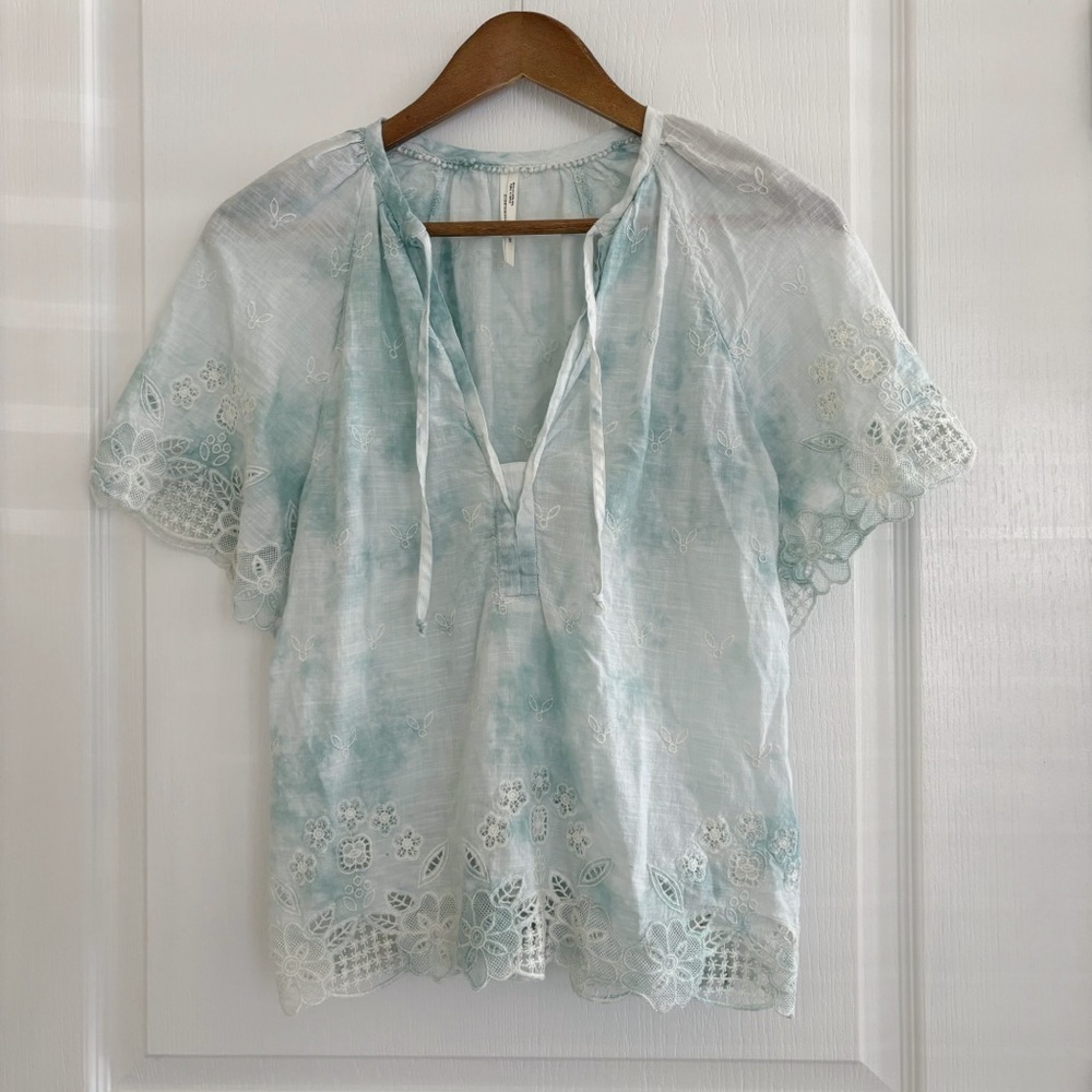 Anthropologie Tie Dye Eyelet Embroidered Top XS Summer Boho